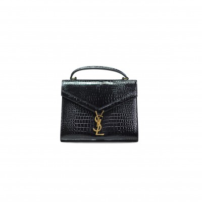 YSL CASSANDRA MEDIUM TOP HANDLE BAG IN CROCODILE-EMBOSSED SHINY LEATHER 5780002452132 (24.5*20*11.5cm)